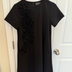 Gracia Black Mini Dress with Ruffled Rosette Trim